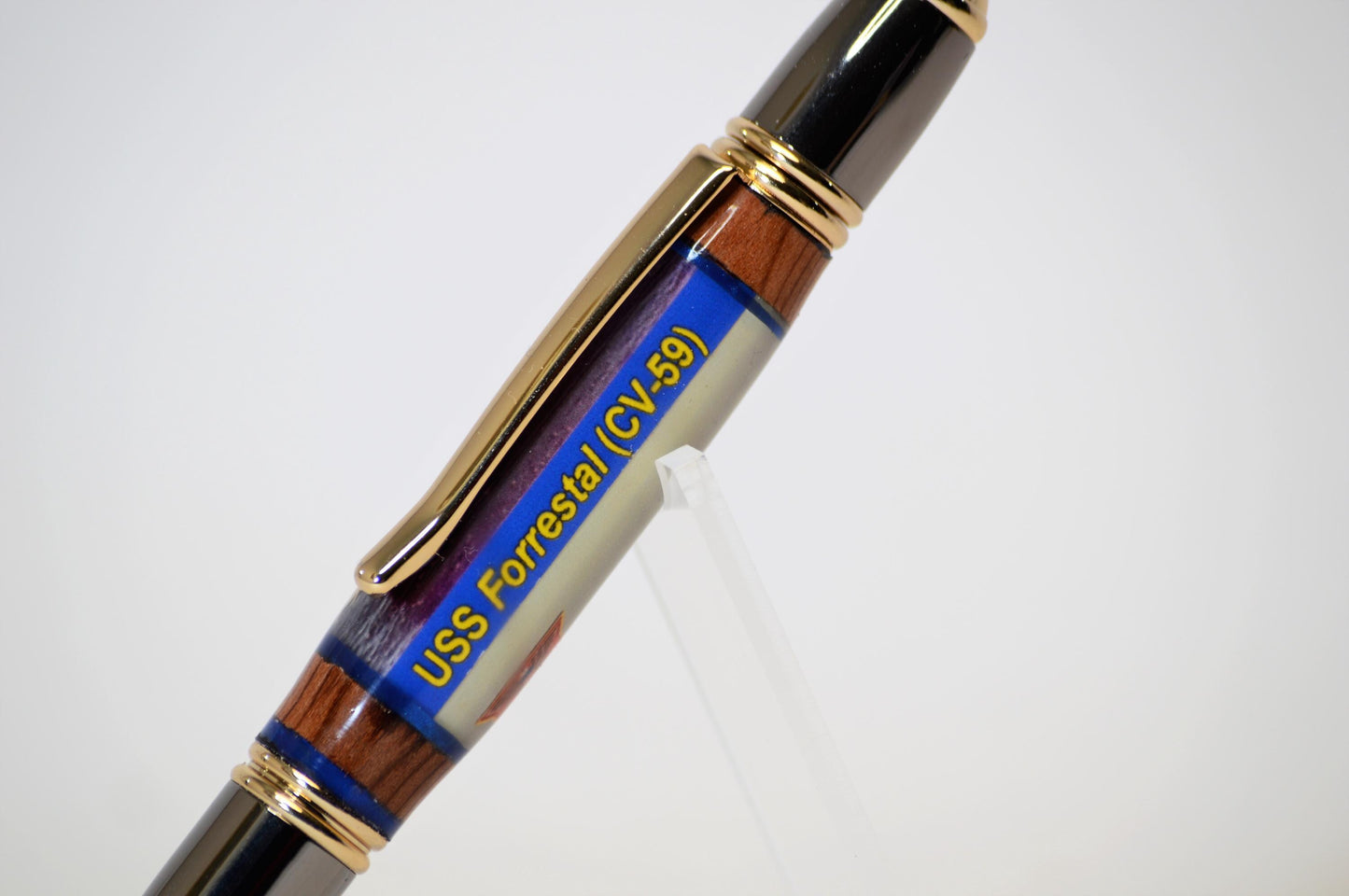 Handcrafted Twist Pen Made From Cast Acrylic and Wood From the Aircraft Carrier USS Forrestal