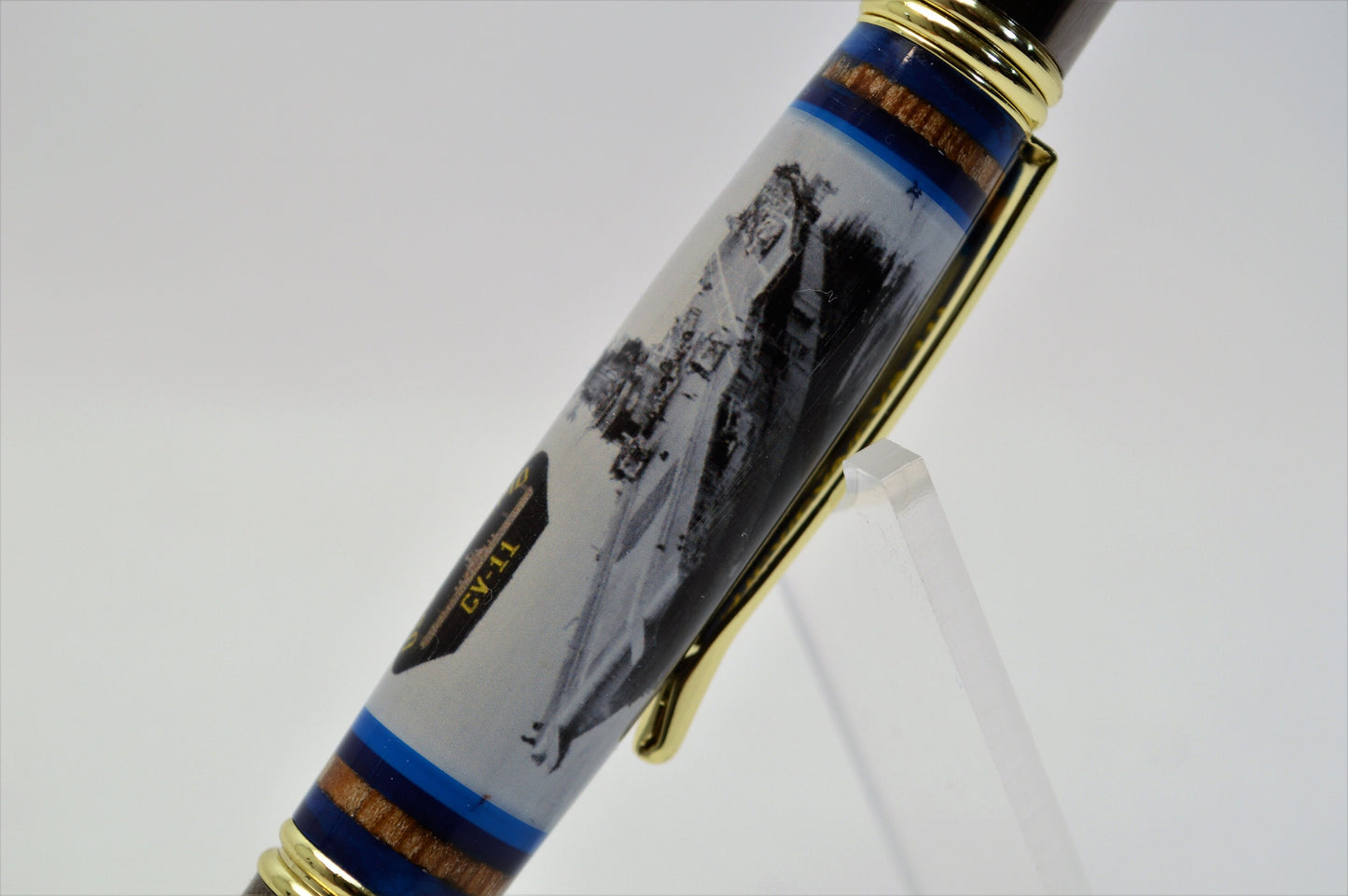 Handcrafted USS Intrepid Twist Pen Made From Cast Acrylic and Wood From the Aircraft Carrier USS Intrepid