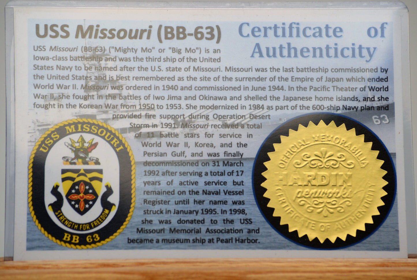 Handcrafted USS Missouri - Classic Gold and Gunmetal Twist Pen Made From Wood From the Battleship USS Missouri.