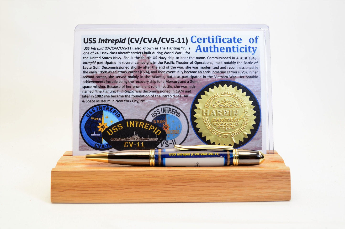 Handcrafted USS Intrepid Twist Pen Made From Cast Acrylic and Wood From the Aircraft Carrier USS Intrepid
