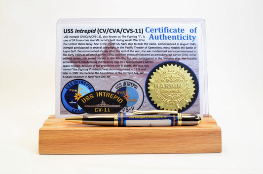Handcrafted USS Intrepid Twist Pen Made From Cast Acrylic and Wood From the Aircraft Carrier USS Intrepid