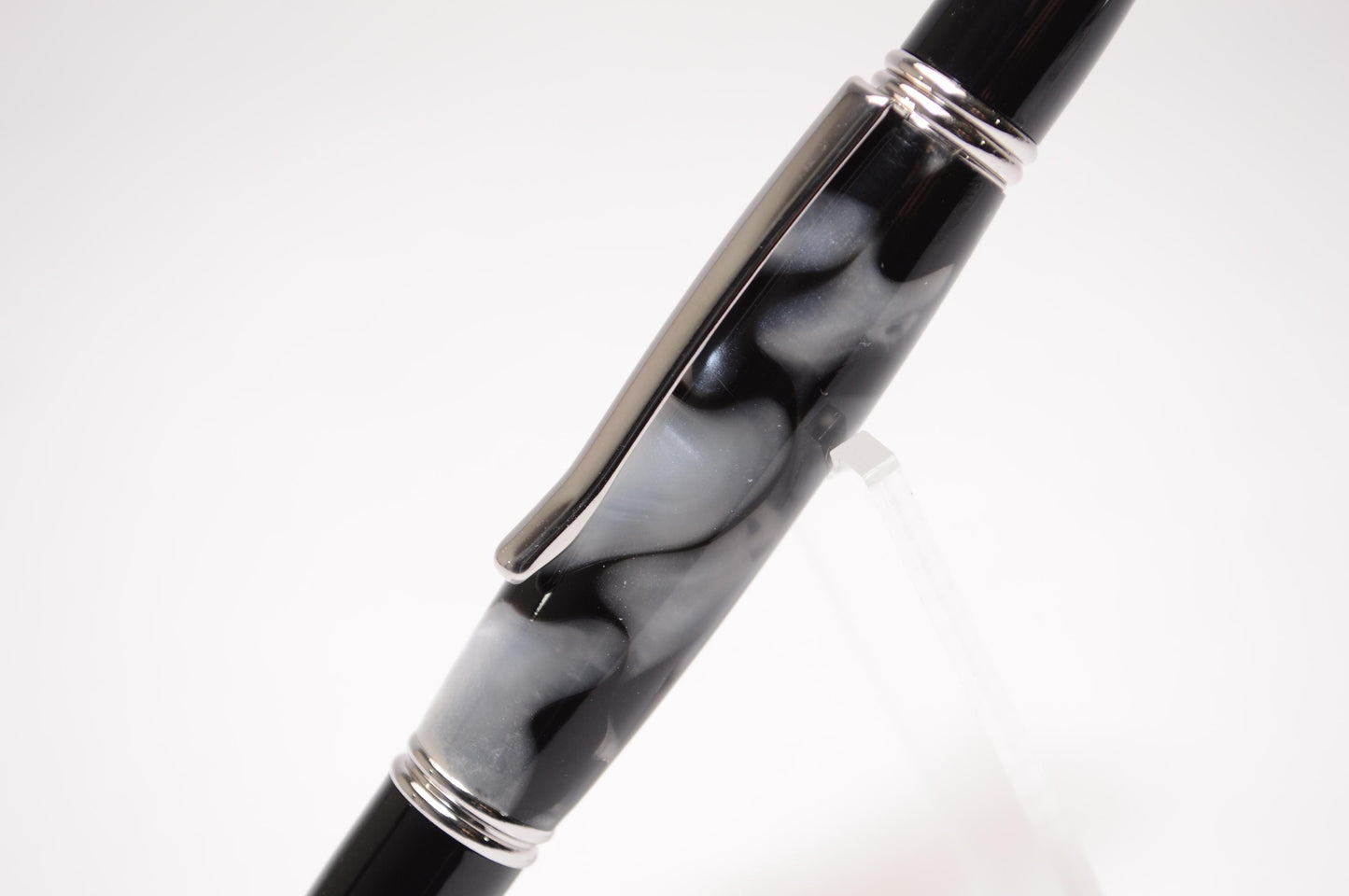 Elegant Handcrafted Twist Pen in Striking Black and White Acrylic with Rhodium and Black Chrome Finish