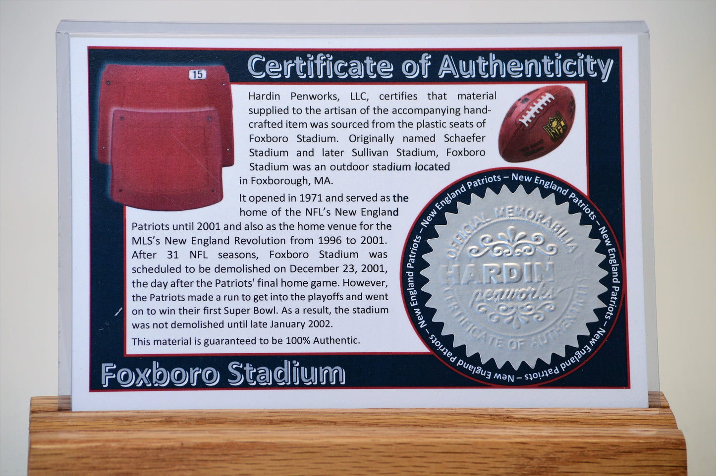 Handcrafted Pen Made From A New England Patriots Foxboro Stadium Plastic Seat