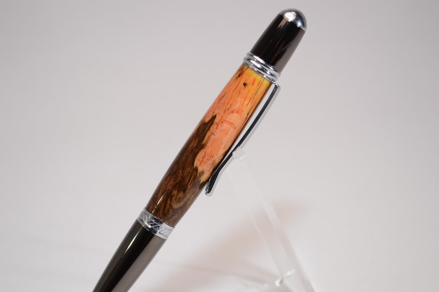 Handcrafted Dyed Spalted Oak Twist Pen with Chrome and Gunmetal Finish