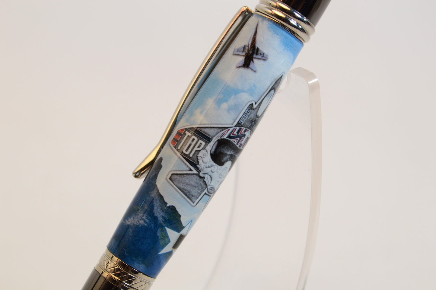Handcrafted F-18 Super Hornet Twist Pen Featuring a Piece of Genuine F-18 Tire in Cast in Acrylic
