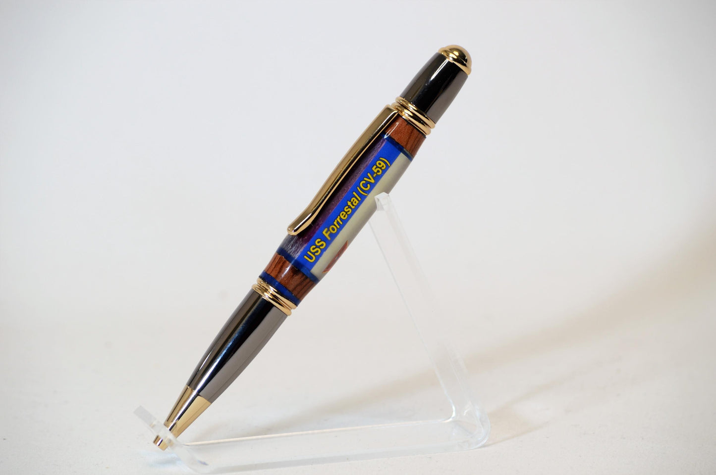 Handcrafted Twist Pen Made From Cast Acrylic and Wood From the Aircraft Carrier USS Forrestal