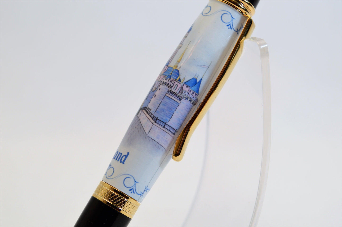 Handcrafted Pen Featuring a Small Piece of Wood From Sleeping Beauty's Castle Roof cast in acrylic