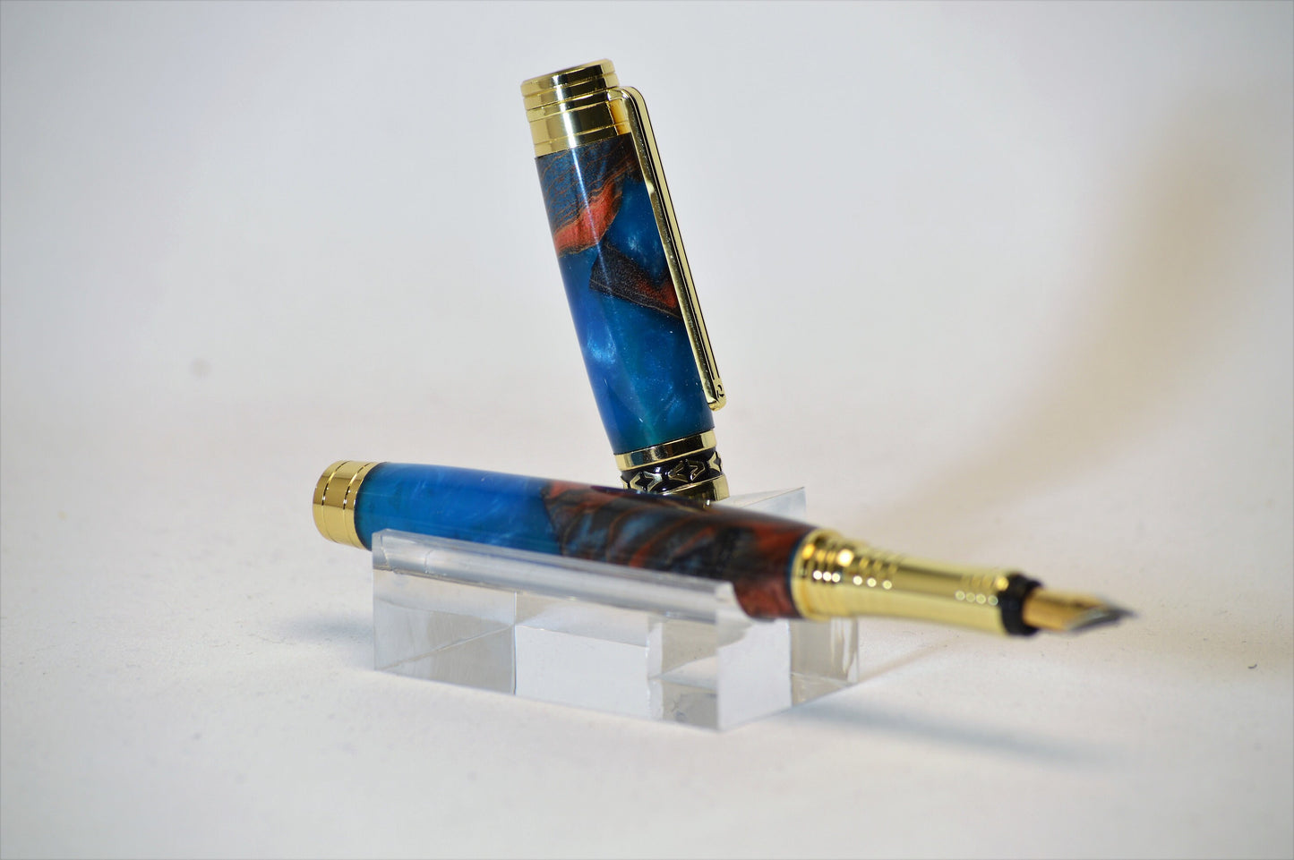 One of a Kind Fountain Pen in Gold with Hybrid Acrylic and Maple Burl Body