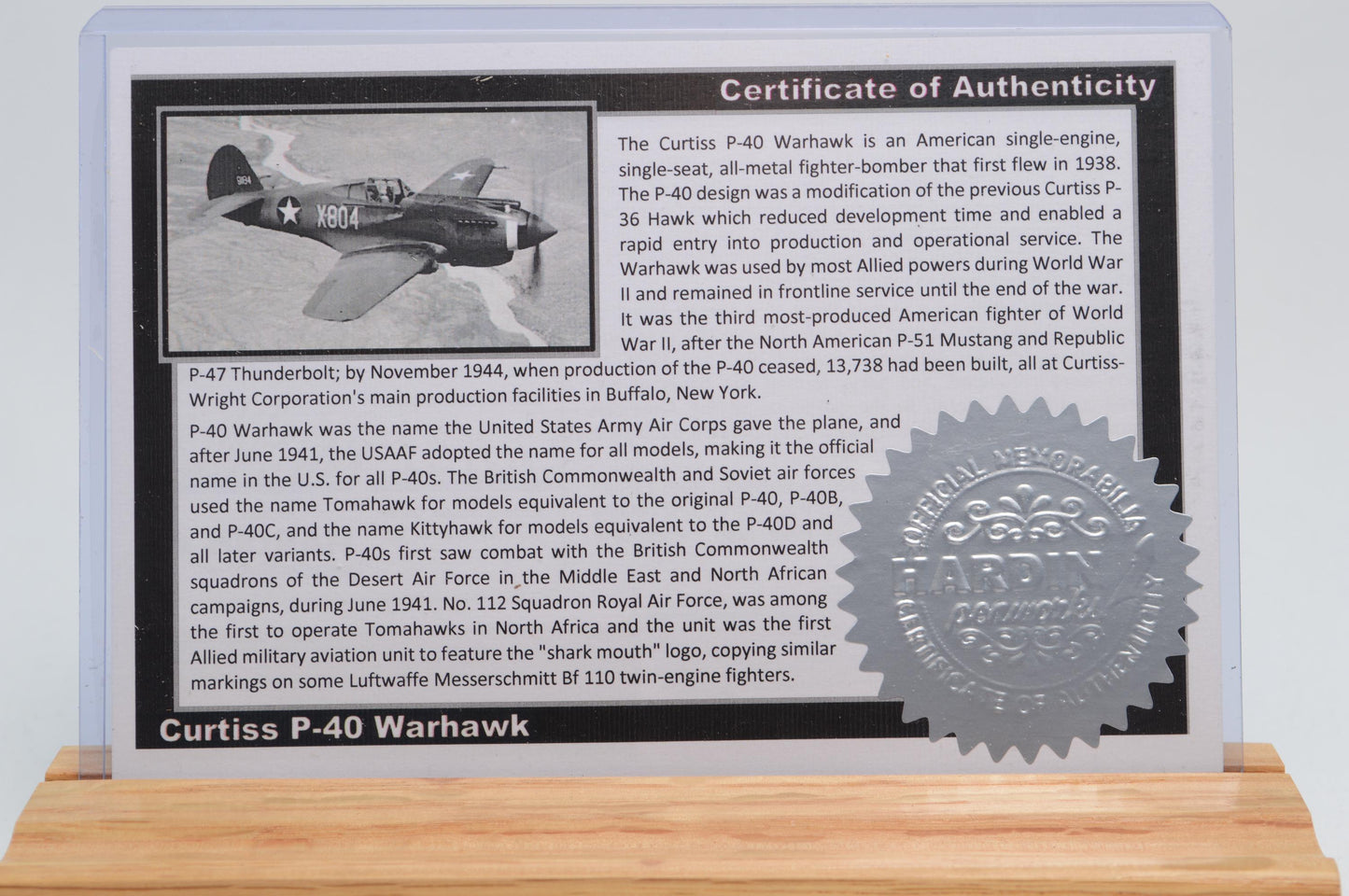 Handcrafted Pen Made With A Small Piece of P40 Warhawk Aluminum Skin Cast in Acrylic