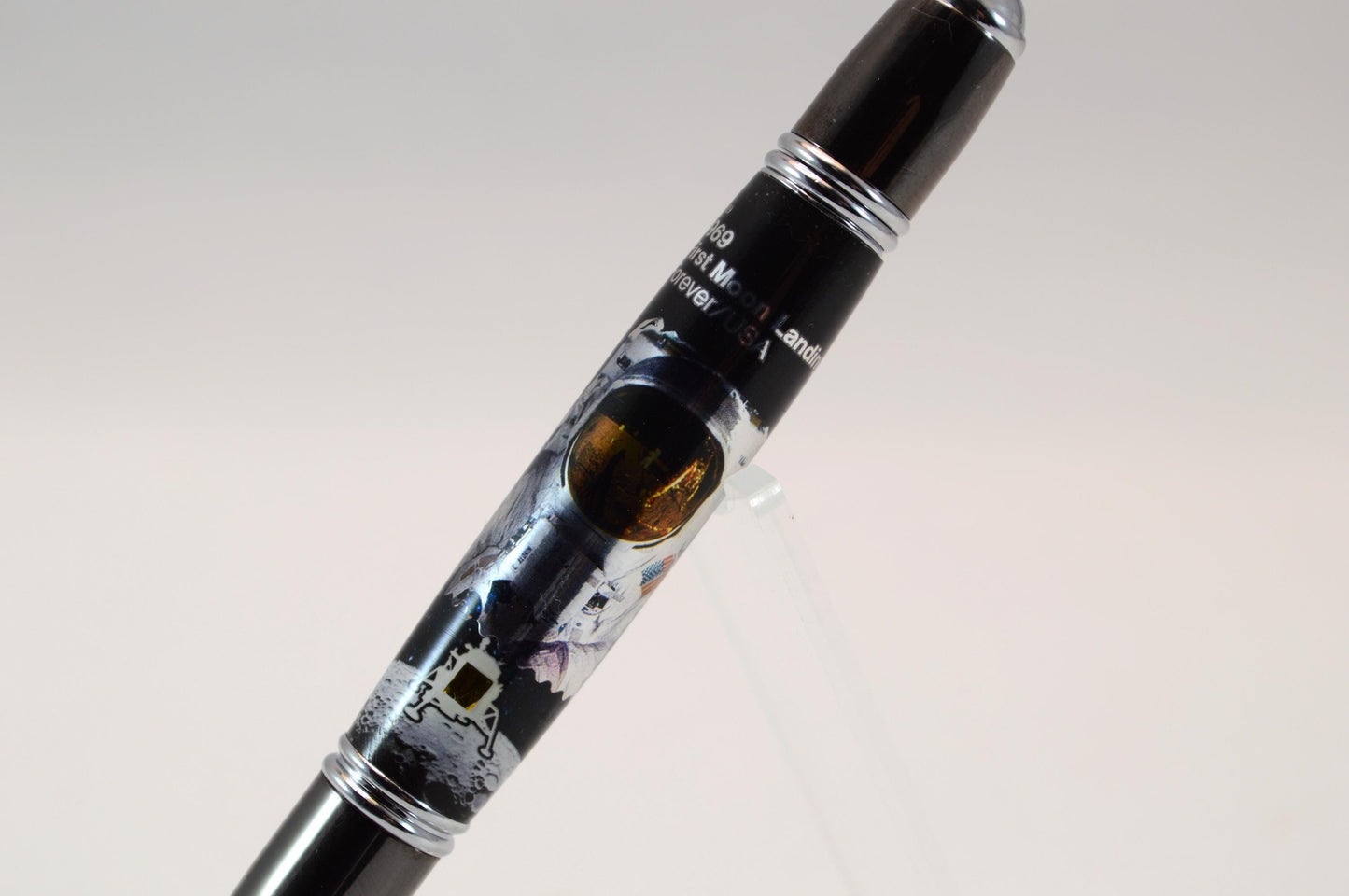 Handcrafted Pen Made With Embedded Piece of Foil From Lunar Lander and US Postage Stamp