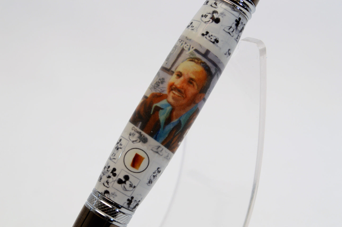 Handcrafted Pen Featuring a Walt Disney Stamp and Small Piece of Wood From Walt Disney's first garage studio in Hollywood, CA.