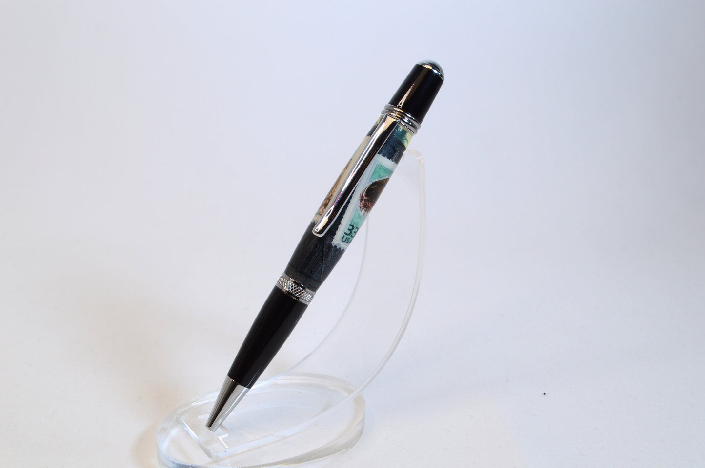Handcrafted Pen Featuring A Jurassic Park US Postage Stamp & Movie Set Tree Wood Cast in Acrylic