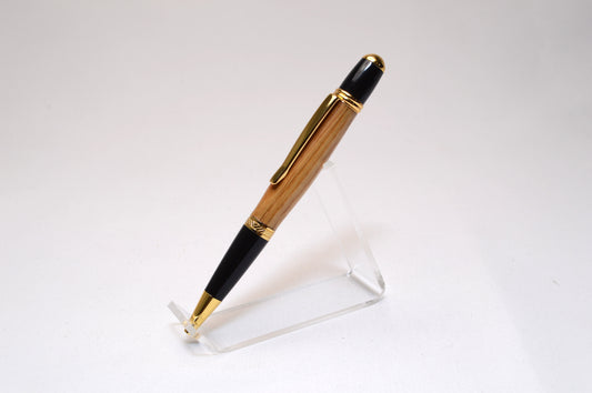 Handcrafted Whiskey Barrel Twist Pen in Gold and Black Finish
