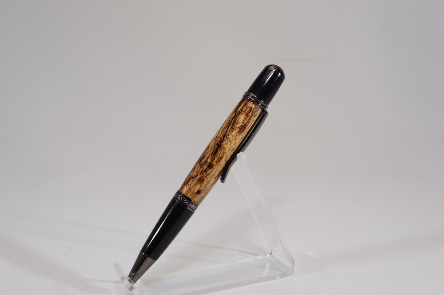 Handcrafted Spalted Oak Twist Pen with Gunmetal and Black Chrome Finish