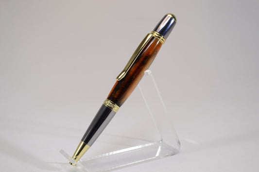 Elegant Handcrafted Twist Pen in Striking Gold and Brown Acrylic with Gold and Chrome Finish