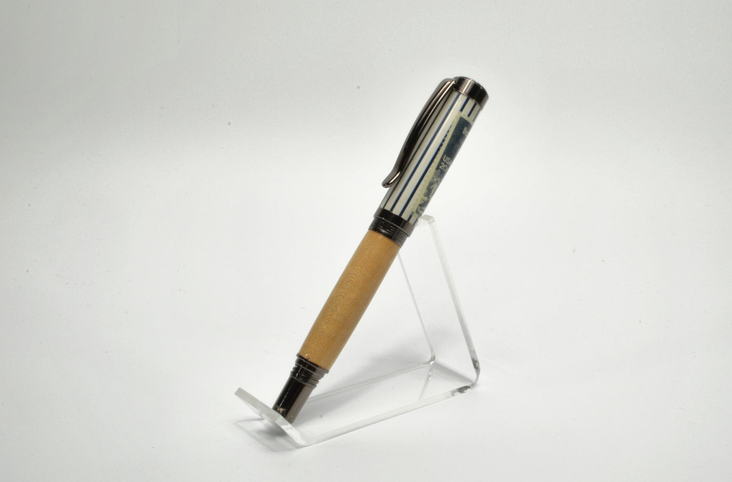 Rollerball Pen made with Wood from a Yankee Stadium Seat and a Babe Ruth Stamp Embedded in Acrylic