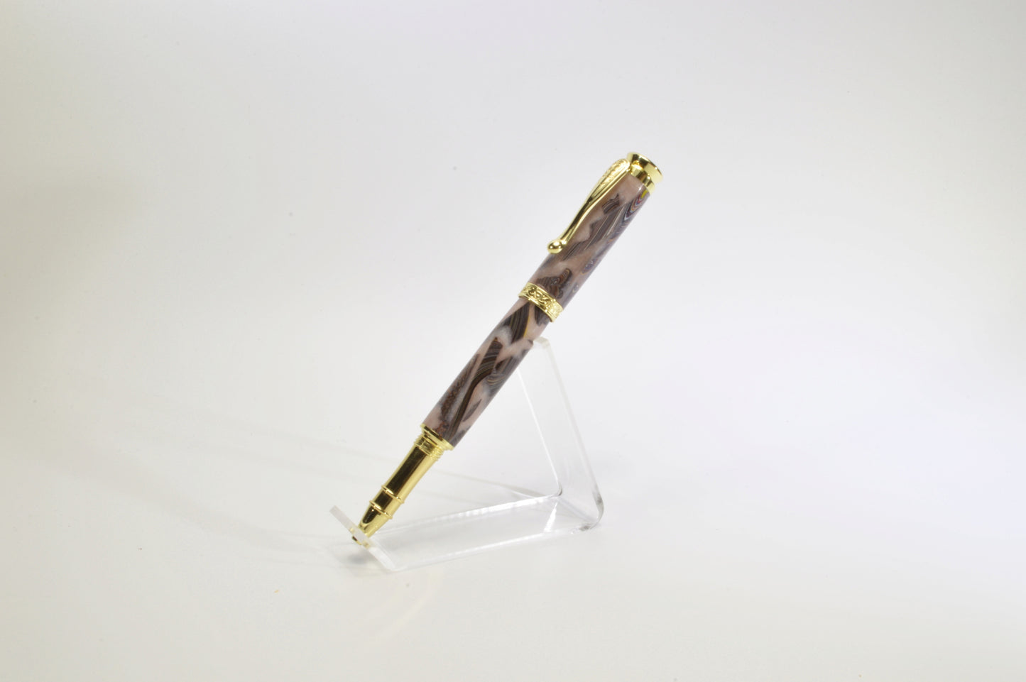 Handcrafted Twist Pen Made With Fordite From The Corvette Factory in Gold Finish