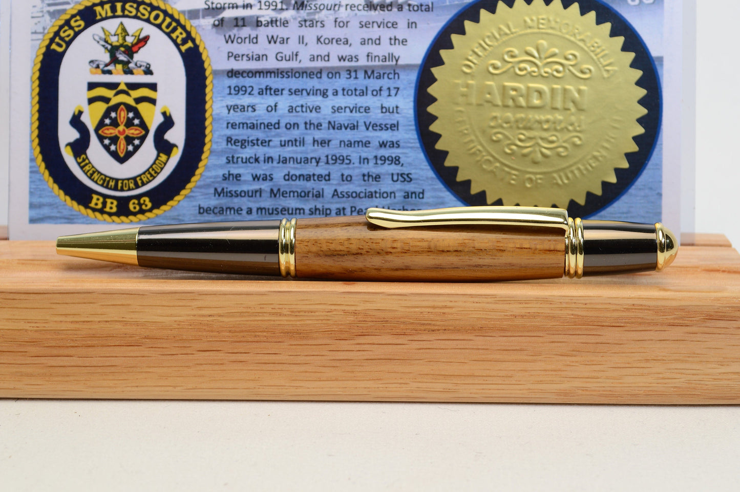 Handcrafted USS Missouri - Classic Gold and Gunmetal Twist Pen Made From Wood From the Battleship USS Missouri.