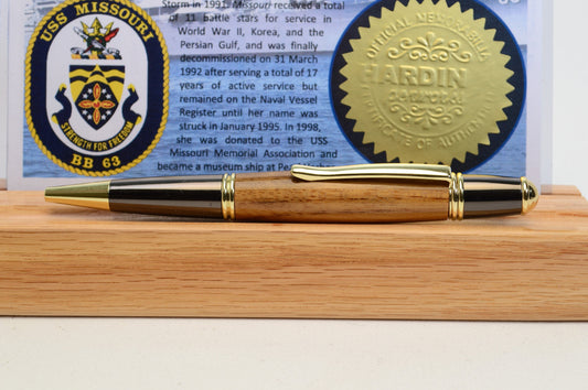 Handcrafted USS Missouri - Classic Gold and Gunmetal Twist Pen Made From Wood From the Battleship USS Missouri.