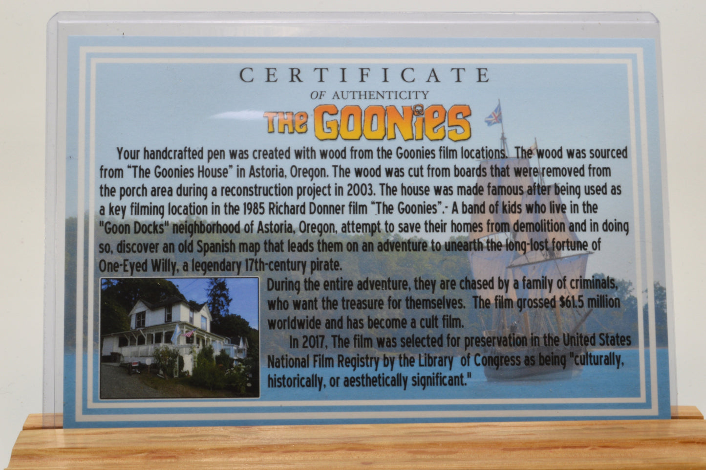 Twist Pen Made With Wood From The Goonies House in Astoria, Oregon