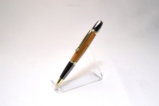 Whiskey Barrel Twist Pen in Gold and Black Titanium Finish with Velvet Pouch.