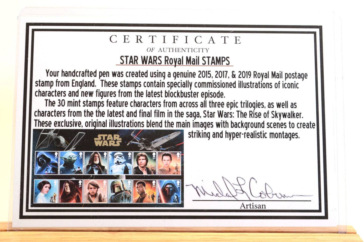 Handcrafted Pen Featuring a Star Wars Luke Skywalker Embedded Royal Mail Stamp