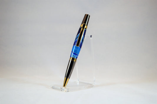 One of a Kind Classic Twist Pen in Gold Titanium and Black Titanium with Handcrafted Acrylic Body.