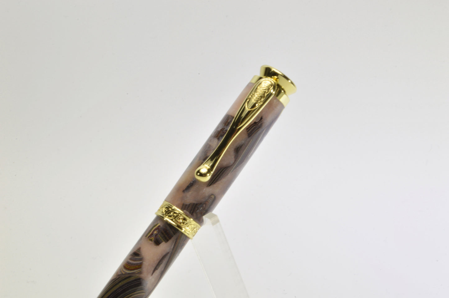 Handcrafted Twist Pen Made With Fordite From The Corvette Factory in Gold Finish