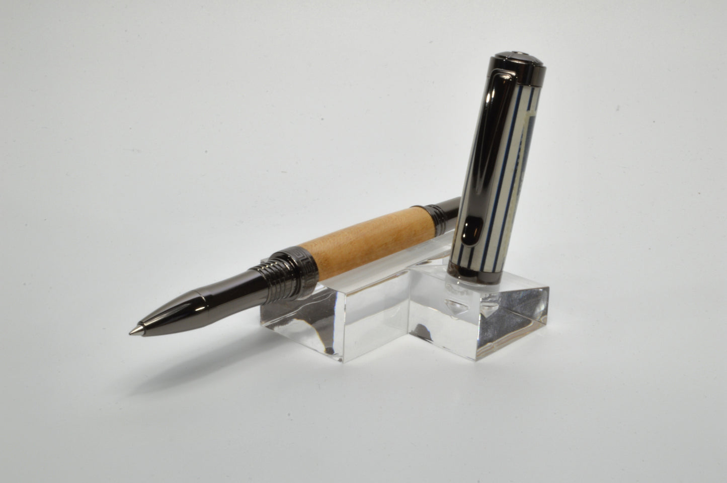 Rollerball Pen made with Wood from a Yankee Stadium Seat and a Babe Ruth Stamp Embedded in Acrylic