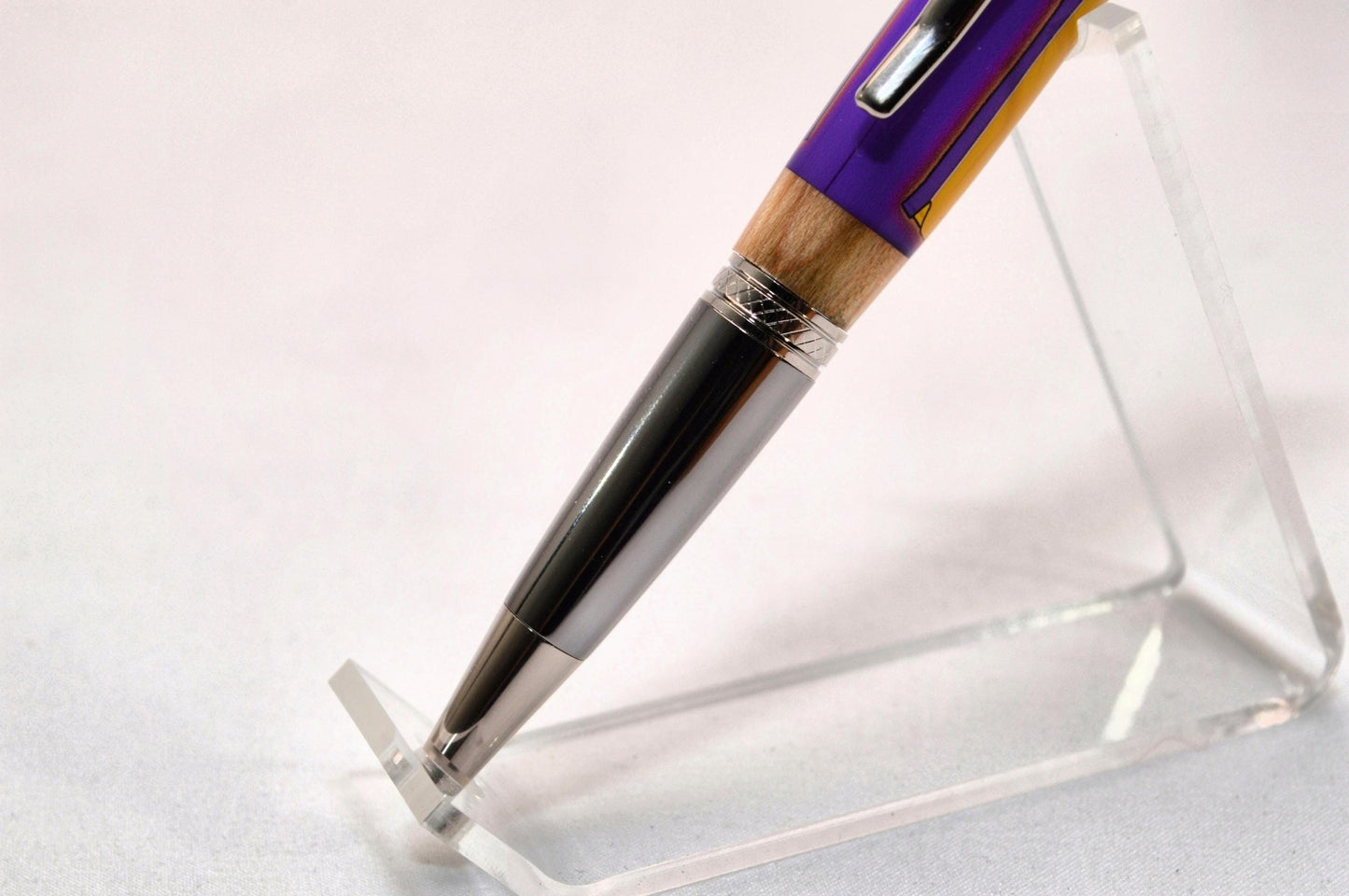 Handcrafted Pen Made With A Piece of A Game Used Basketball Used by Kobe Bryant and Wood From The LA Lakers' Forum Stadium Seat