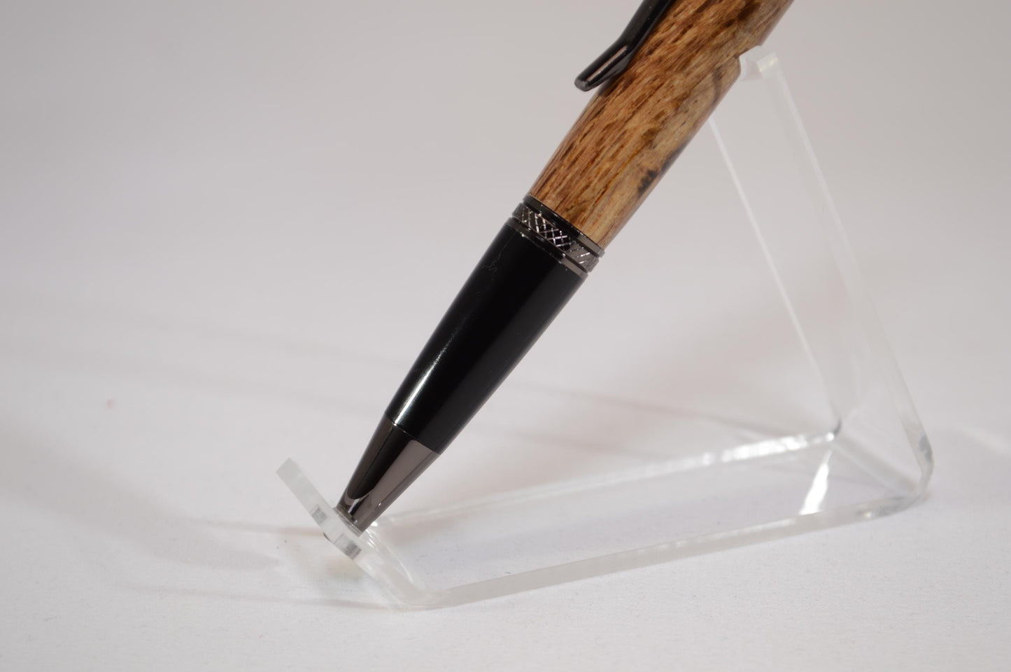 Handcrafted Spalted Oak Twist Pen with Gunmetal and Black Chrome Finish