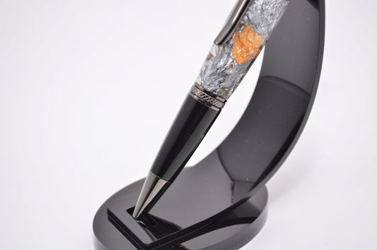Elegant Satin Chrome and Chrome Twist Pen with Silver & Black Gilding Cast in Clear Acrylic