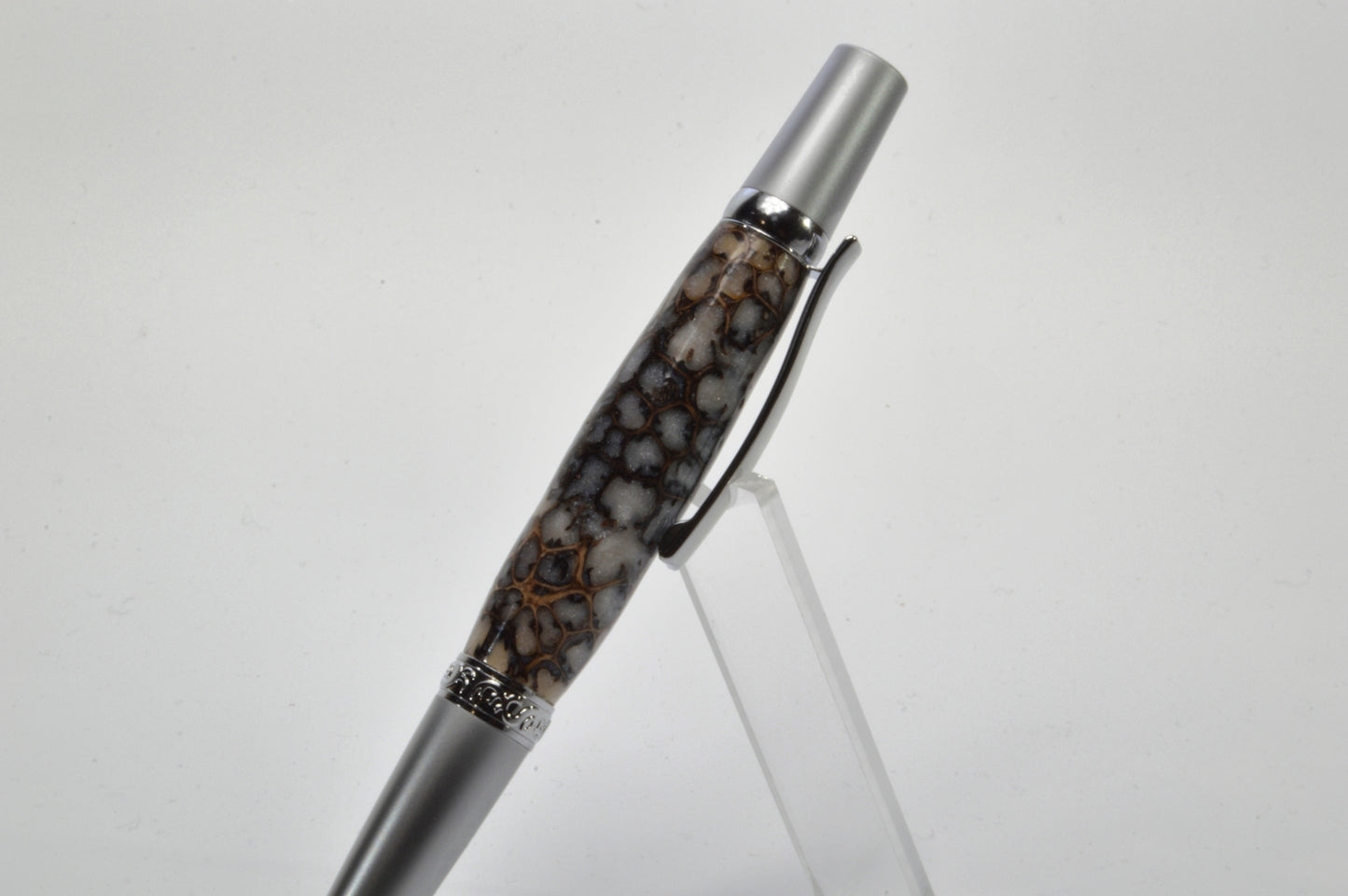 Unique Classic Twist Pen in Chrome and Satin Chrome with Handcrafted Acrylic and Sweet Gum Ball Body.