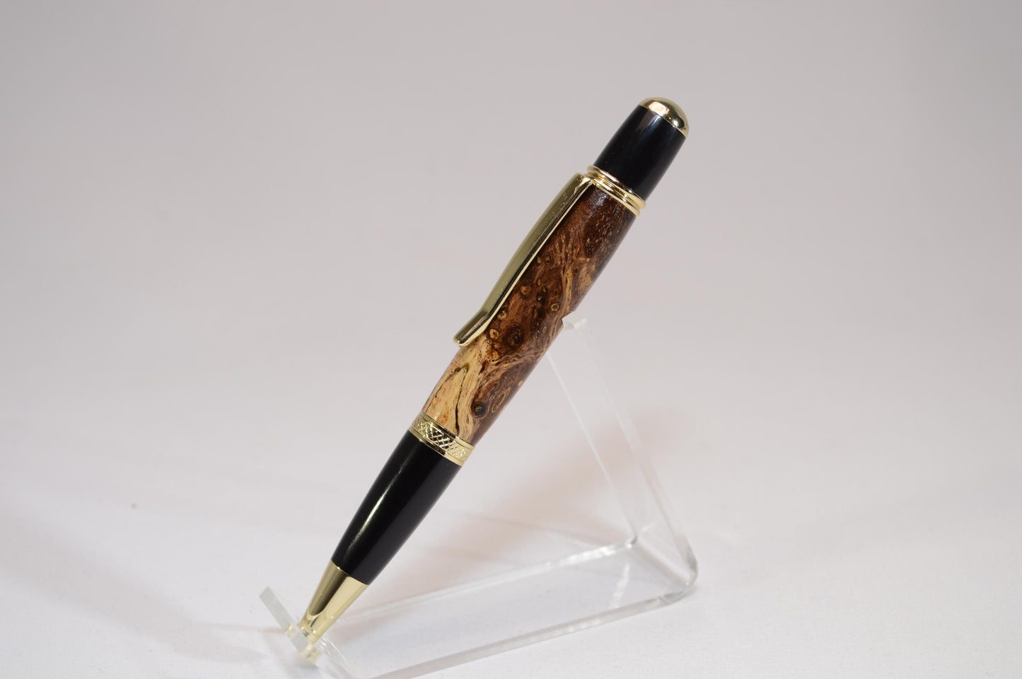 Handcrafted Spalted Oak Twist Pen with Gold and Black Chrome Finish
