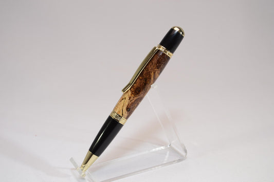 Handcrafted Spalted Oak Twist Pen with Gold and Black Chrome Finish
