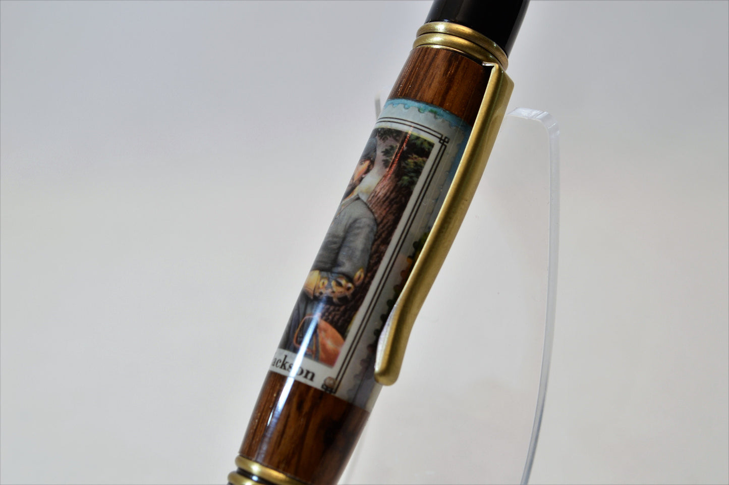 Handcrafted Stonewall Jackson Prayer Tree Twist Pen in Antique Brass and Black Chrome