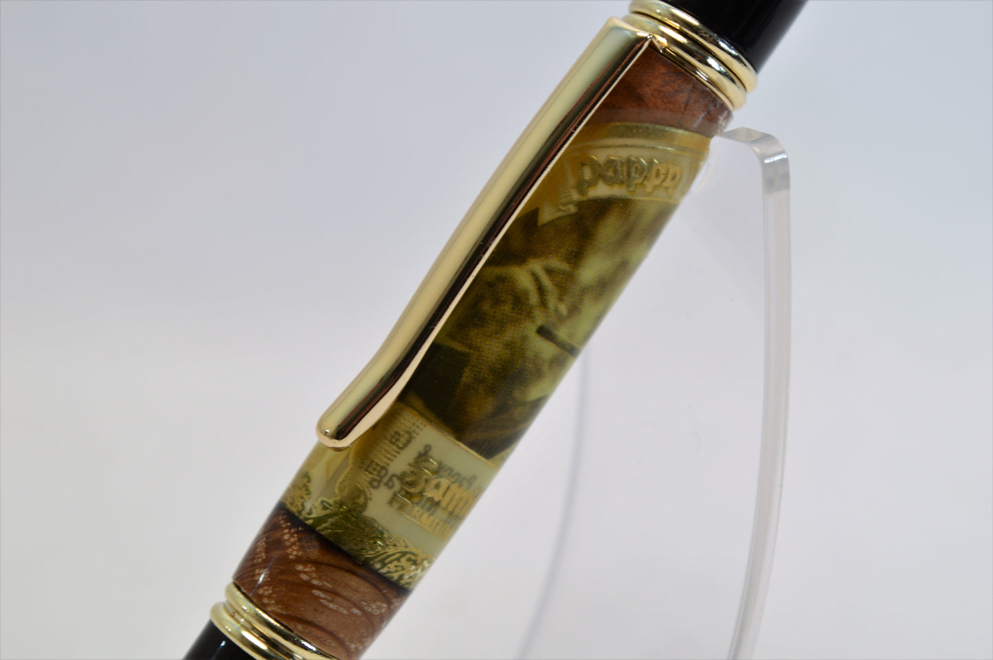 Handcrafted Pappy Van Winkle Barrel Wood and Pappy Van Winkle Cigar Label Twist Pen