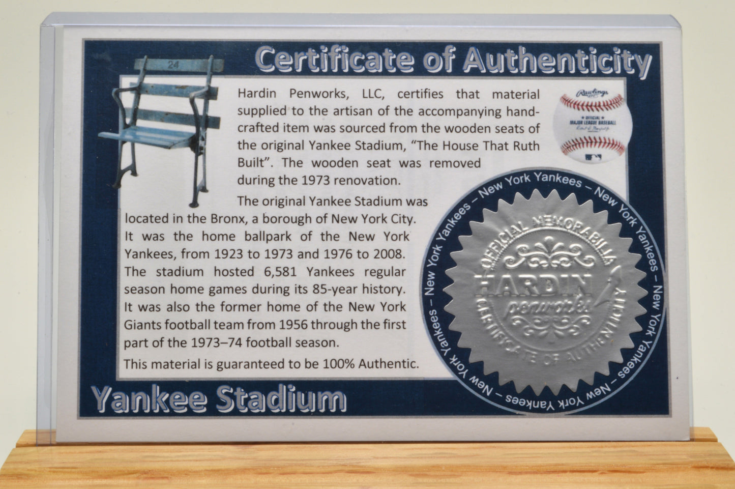 Twist Pen made with Wood from a Yankee Stadium Seat and a Babe Ruth Stamp Embedded in Acrylic