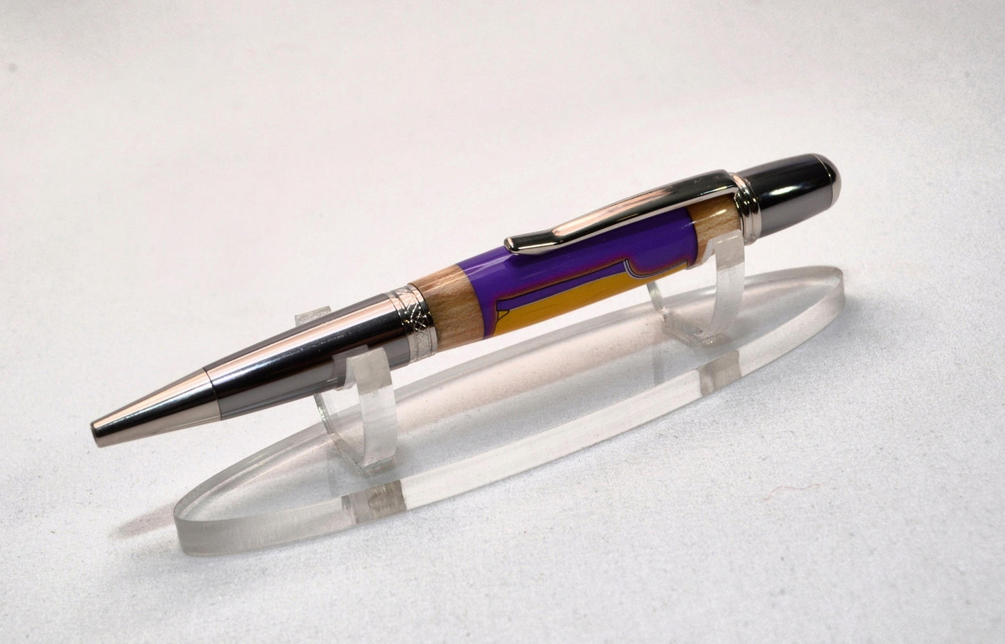 Handcrafted Pen Made With A Piece of A Game Used Basketball Used by Kobe Bryant and Wood From The LA Lakers' Forum Stadium Seat