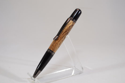 Handcrafted Spalted Oak Twist Pen with Gunmetal and Black Chrome Finish