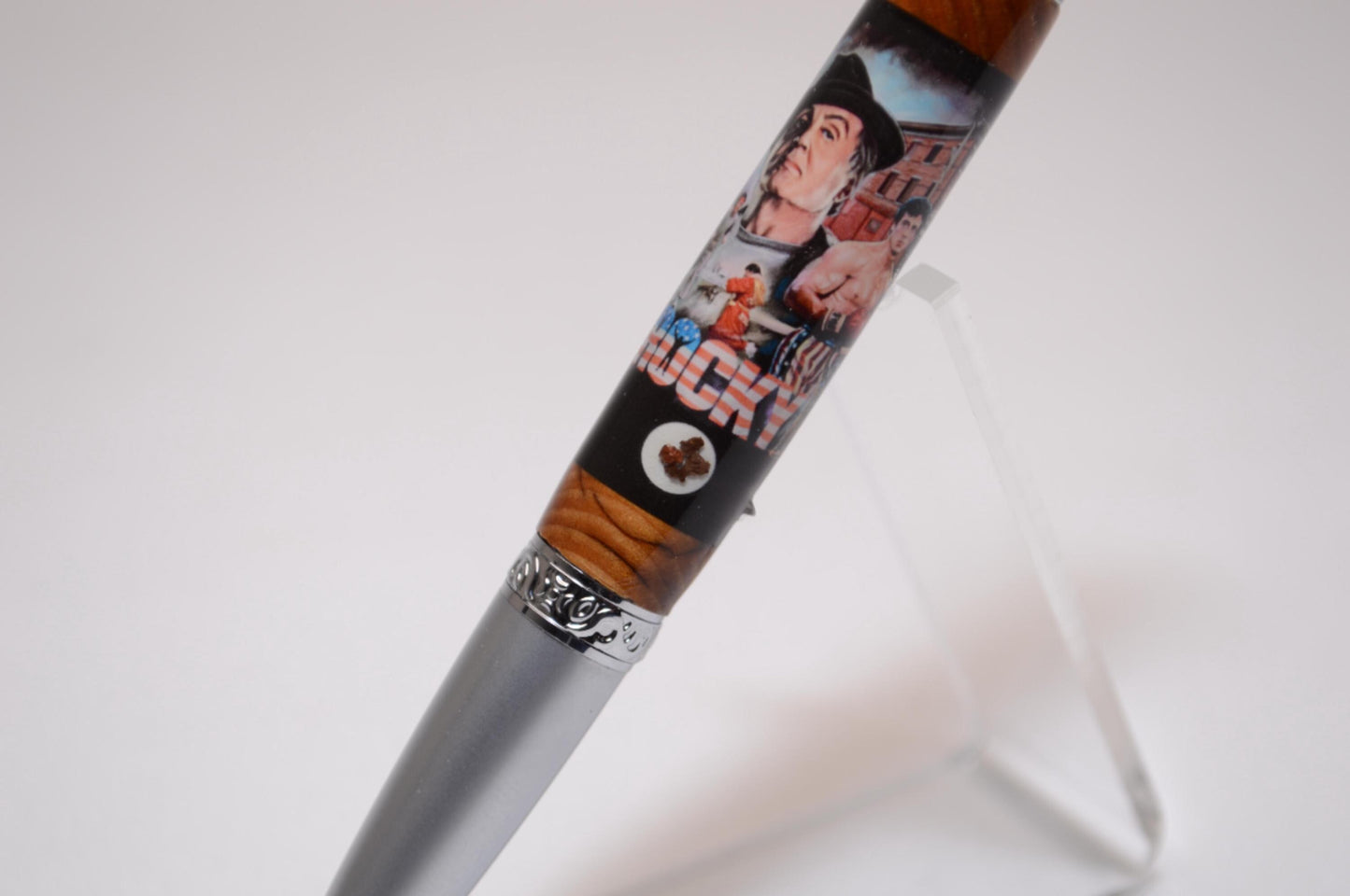 Handcrafted Twist Pen Made with Wood and Brick Sourced from MIcks Gym from the Movie Rocky
