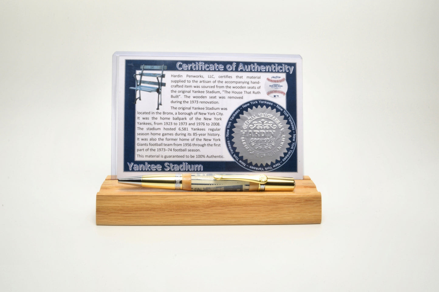 Twist Pen made with Wood from a Yankee Stadium Seat and a Babe Ruth Stamp Embedded in Acrylic