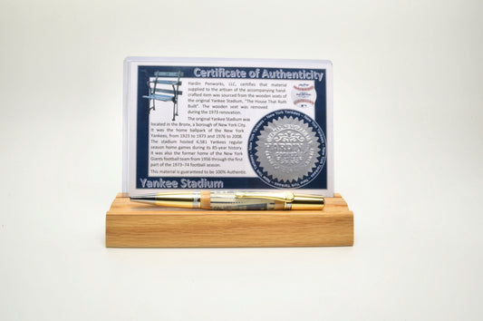 Twist Pen made with Wood from a Yankee Stadium Seat and a Babe Ruth Stamp Embedded in Acrylic