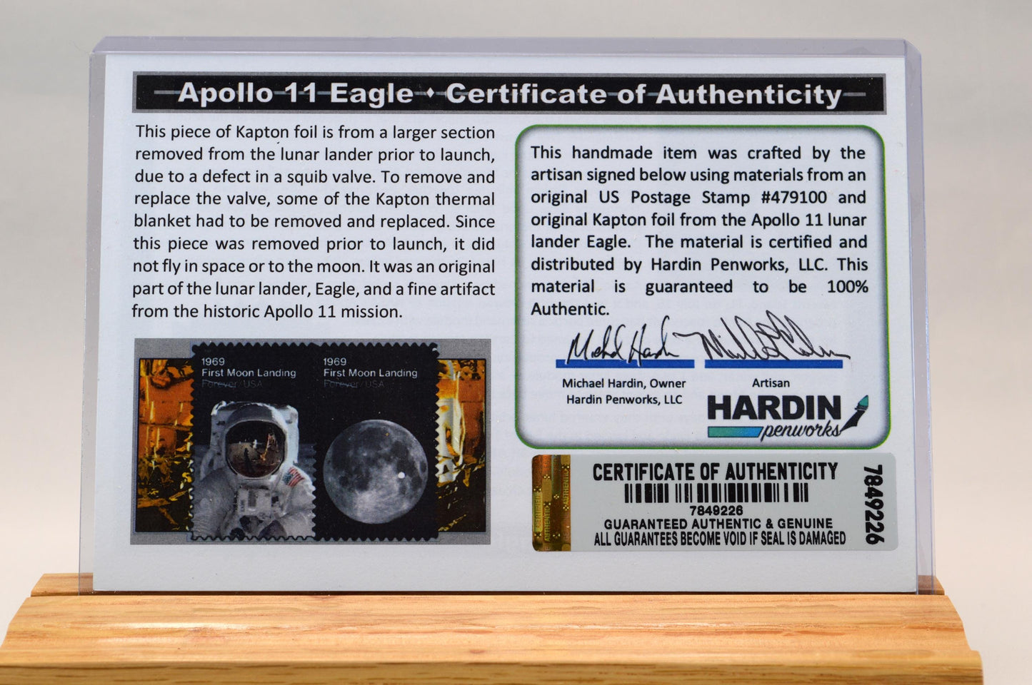 Handcrafted Pen Made With Embedded Piece of Foil From Lunar Lander and US Postage Stamp