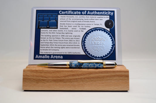 Handcrafted Pen Made From Tampa Bay Lighting's Amalie Arena Plastic Stadium Seat