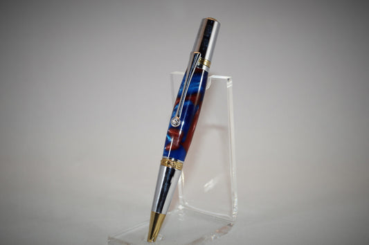 Majestic Squire Twist Pen in Gold Titanium and Chrome Finish with Swarovski Crystal Made with Mulitcolored Acrylic