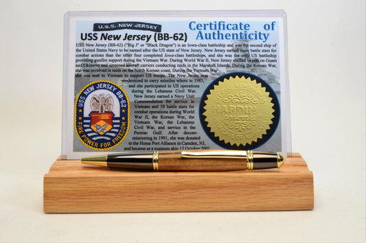 Handcrafted USS New Jersey Battleship - Classic Gold and Gunmetal Twist Pen Made From Wood From the Battleship USS New Jersey.
