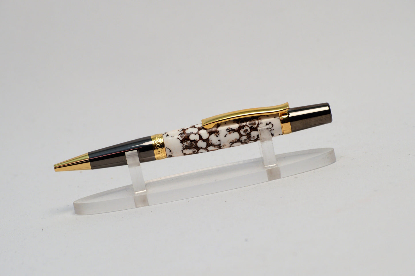 Unique Classic Twist Pen in Two Tone Copper with Handcrafted Acrylic and Sweet Gum Ball Body.