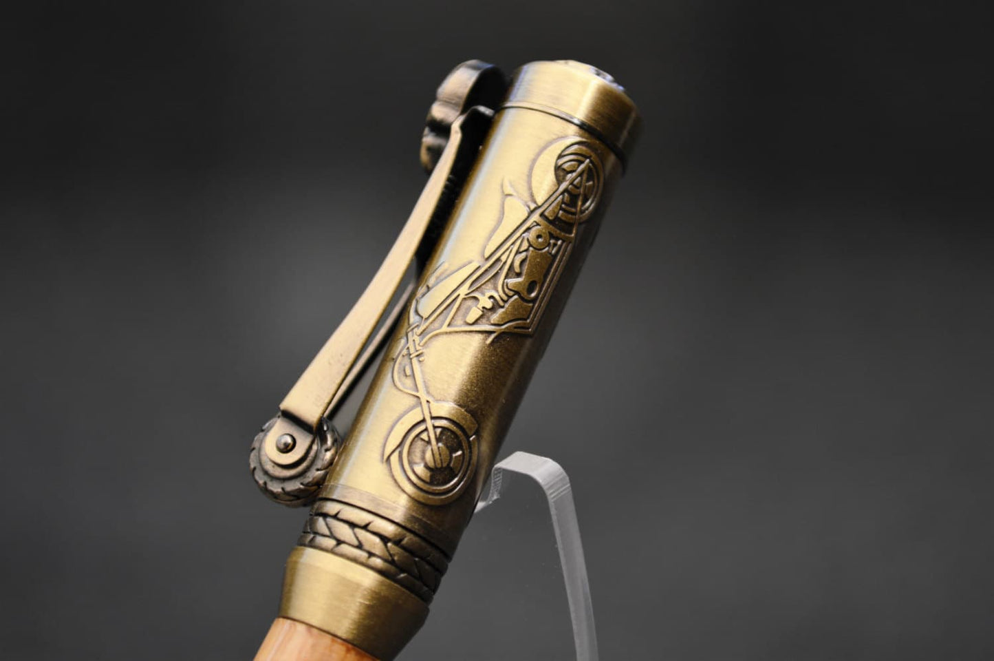 Whiskey Barrel Motorcycle Twist Pen in Antique Brass Finish