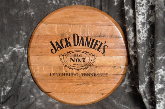Laser Engraved Whiskey Barrel Head Wall Hanging, Wall Art From A Used Jack Daniels Oak Whiskey Barrel